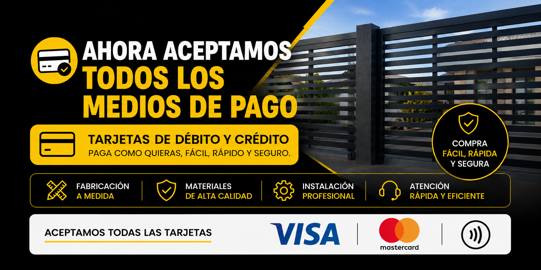 Aceptamos todos los medios de pago – Visa, Mastercard, débito y crédito – MetalCamare